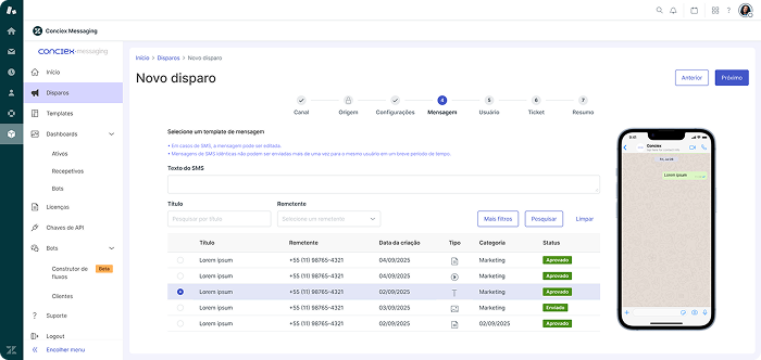 Imagem controle, aprovação e acompanhamento Conciex Messaging